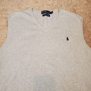 Polo Ralph Lauren Men's XXL Gray Sweater Vest Pima Cotton Logo Pony Golf
